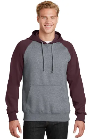 Sport-Tek Raglan Colorblock Pullover Hooded Sweatshirt. ST267 Maroon/ Vintage Heather
