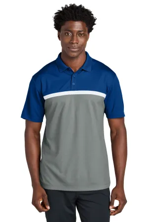 Sport-Tek UV Micropique Colorblock Polo ST741 True Royal/ Grey Concrete Heather/ White