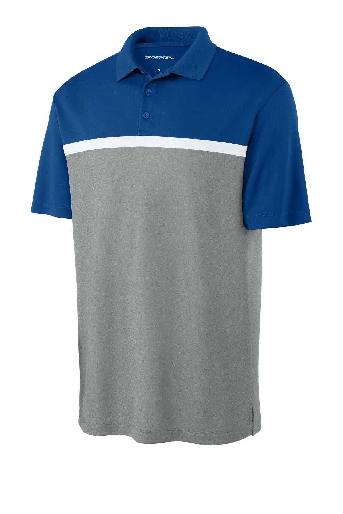 Sport-Tek UV Micropique Colorblock Polo ST741 True Royal/ Grey Concrete Heather/ White