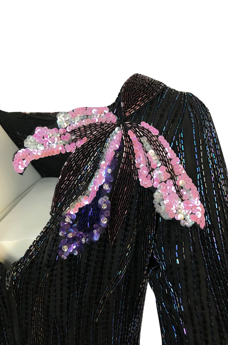 Spring 1983 Bob Mackie Hand Applied Bead & Sequin Silk 'Orchid' Dress