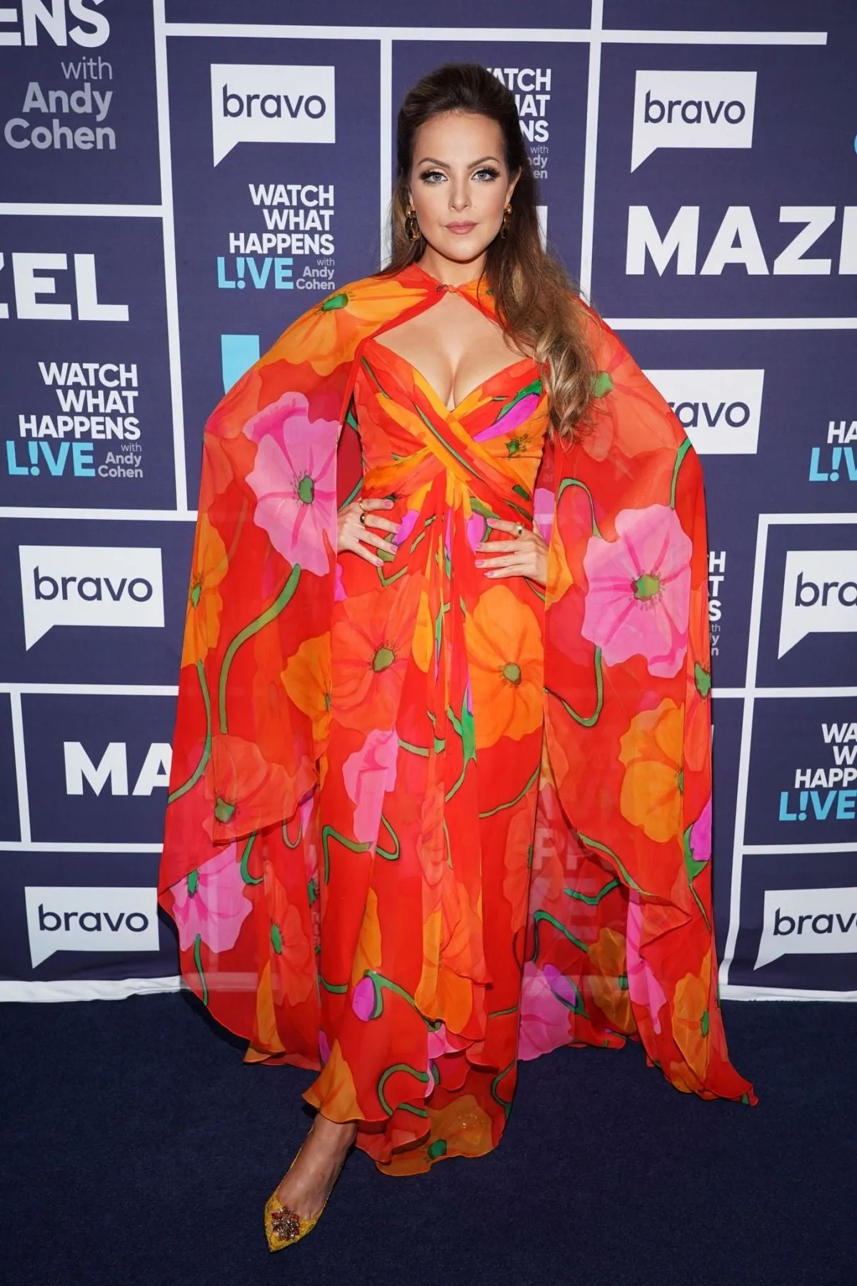 Spring 1992 Bob Mackie Huge Tropical Flower Print Silk Chiffon Dress w Matching Cape
