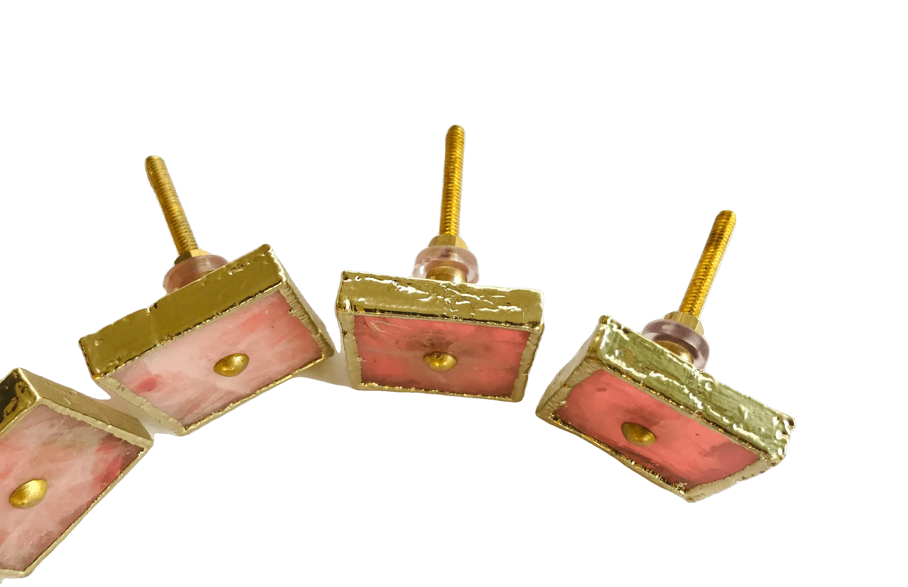 Square Rose Quartz Cabinet Door Pull Handle - Set of 4