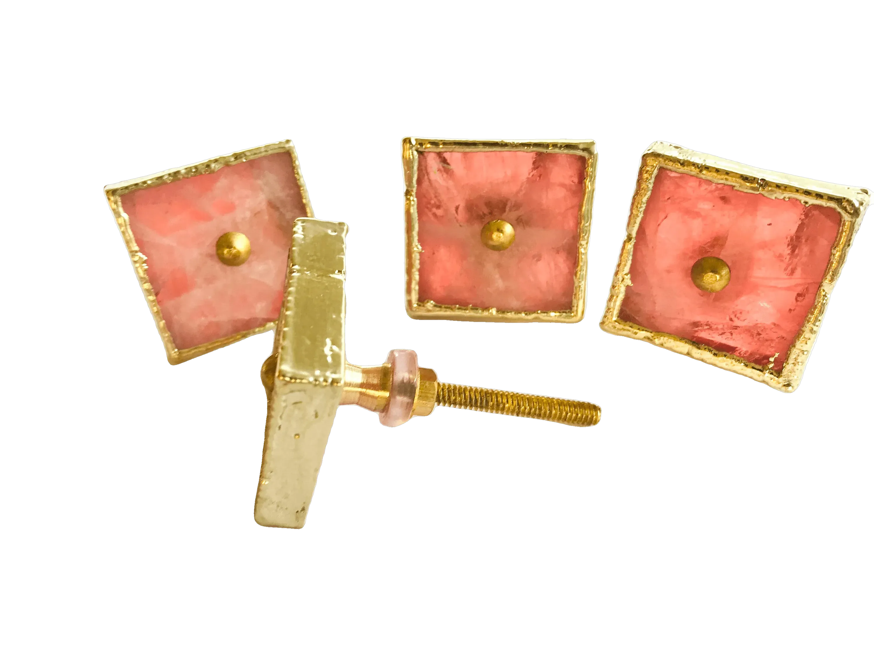 Square Rose Quartz Cabinet Door Pull Handle - Set of 4