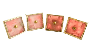 Square Rose Quartz Cabinet Door Pull Handle - Set of 4
