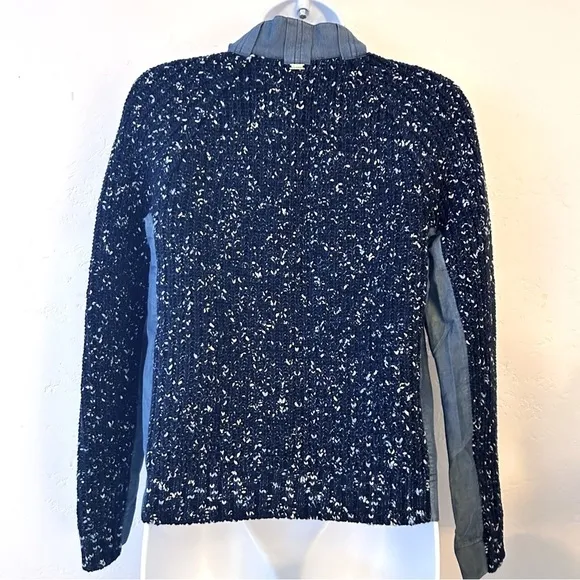 ST JOHN Mixed Media Santana Knit and Chambray Trimmed Zippered Jacket Size S