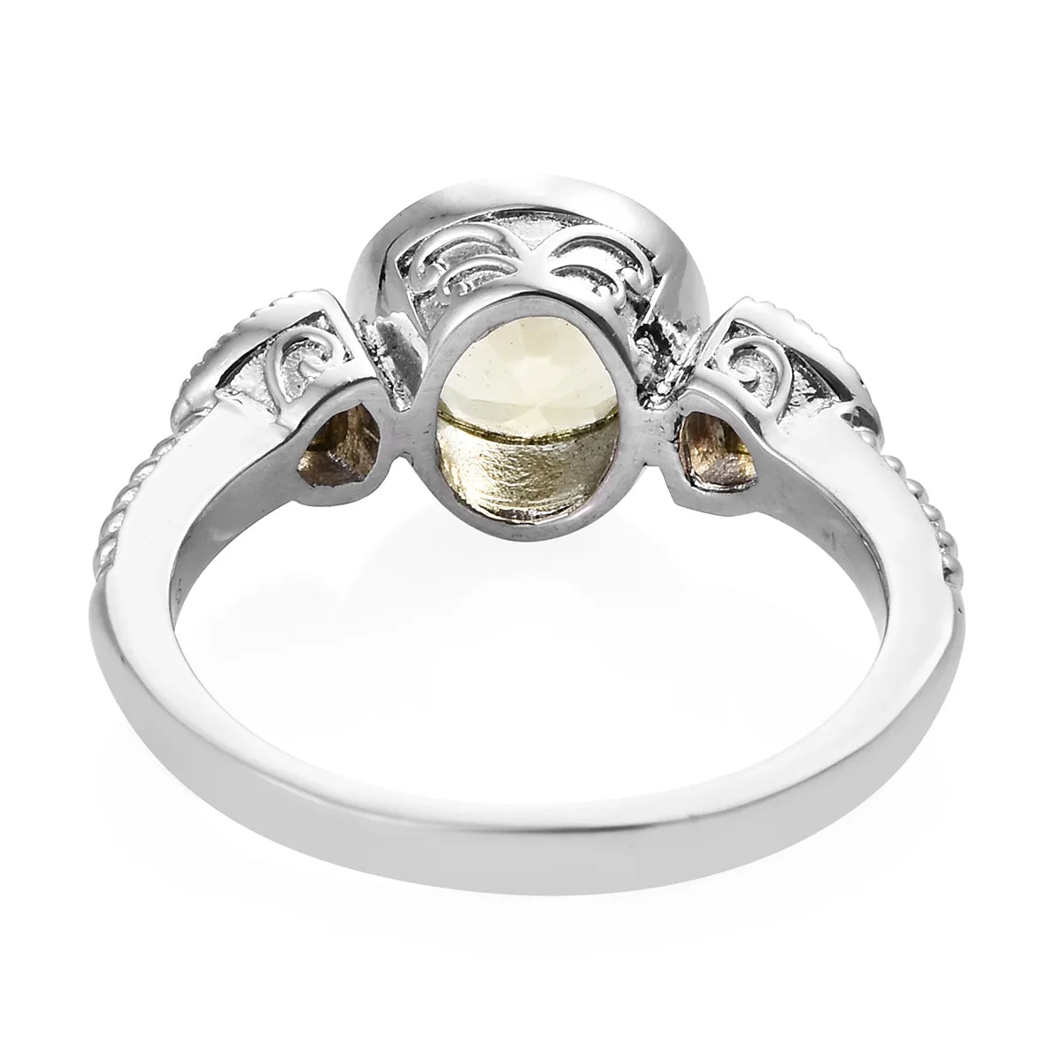 Stainless Steel 2.7 ct. Brazilian Lemon QUARTZ Three Stone Trilogy Ring