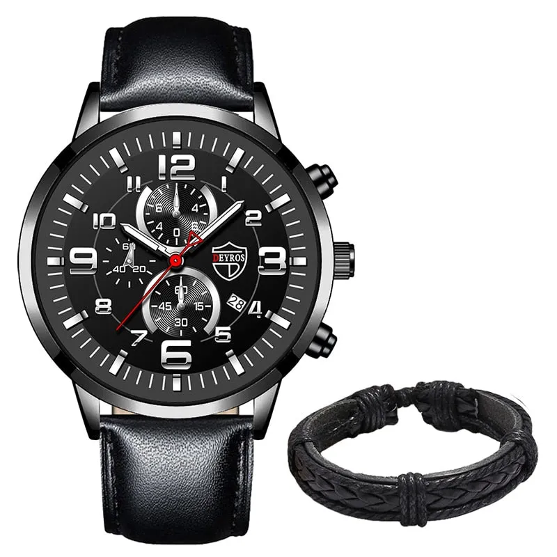 Stainless Steel Leather Quartz Men's Watch
