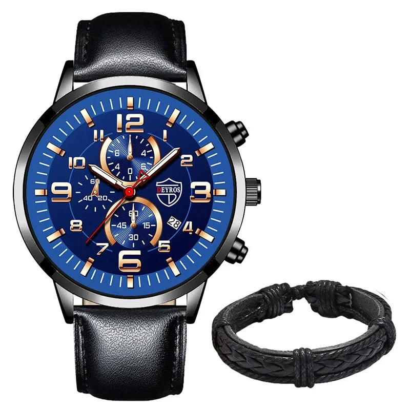 Stainless Steel Leather Quartz Men's Watch