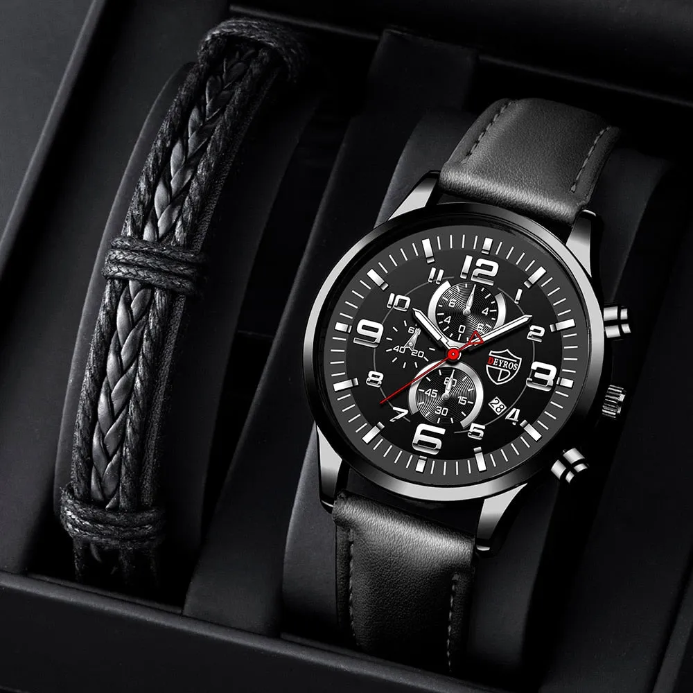 Stainless Steel Leather Quartz Men's Watch