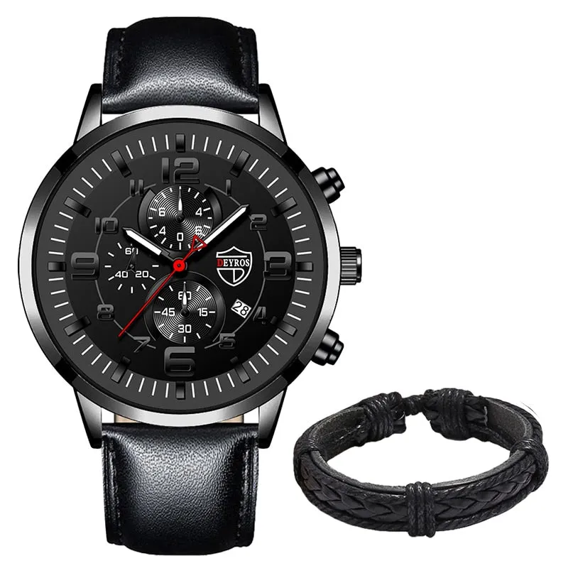 Stainless Steel Leather Quartz Men's Watch