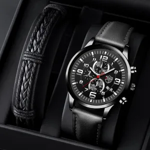 Stainless Steel Leather Quartz Men's Watch