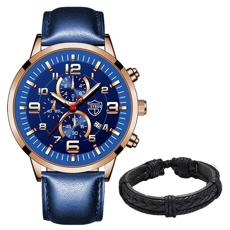 Stainless Steel Leather Quartz Men's Watch