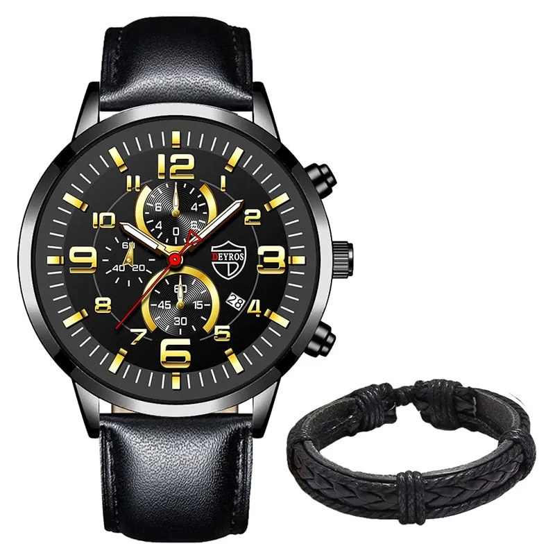 Stainless Steel Leather Quartz Men's Watch