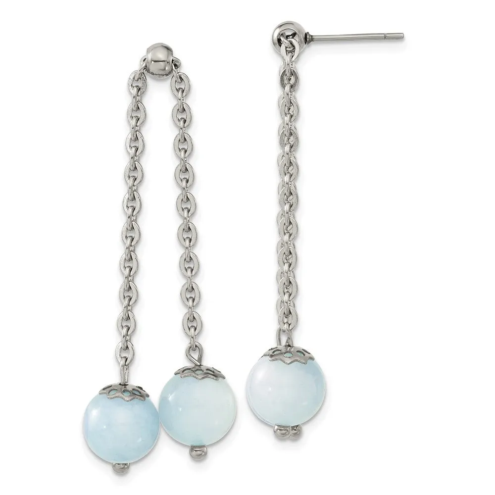 Stainless Steel Polished w/Blue Quartz Moveable Dangle Post Earrings