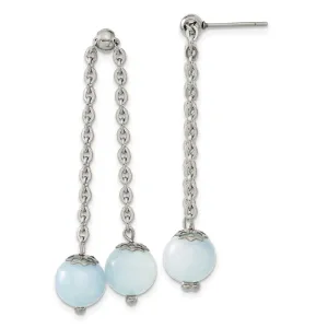Stainless Steel Polished w/Blue Quartz Moveable Dangle Post Earrings