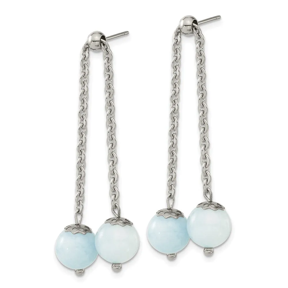 Stainless Steel Polished w/Blue Quartz Moveable Dangle Post Earrings