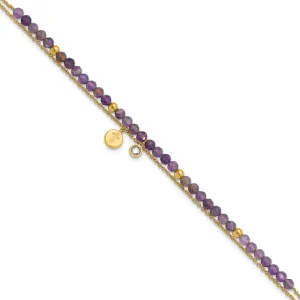 Stainless Steel Polished Yellow IP Amethyst & Crystal w/2in ext. 9in Anklet