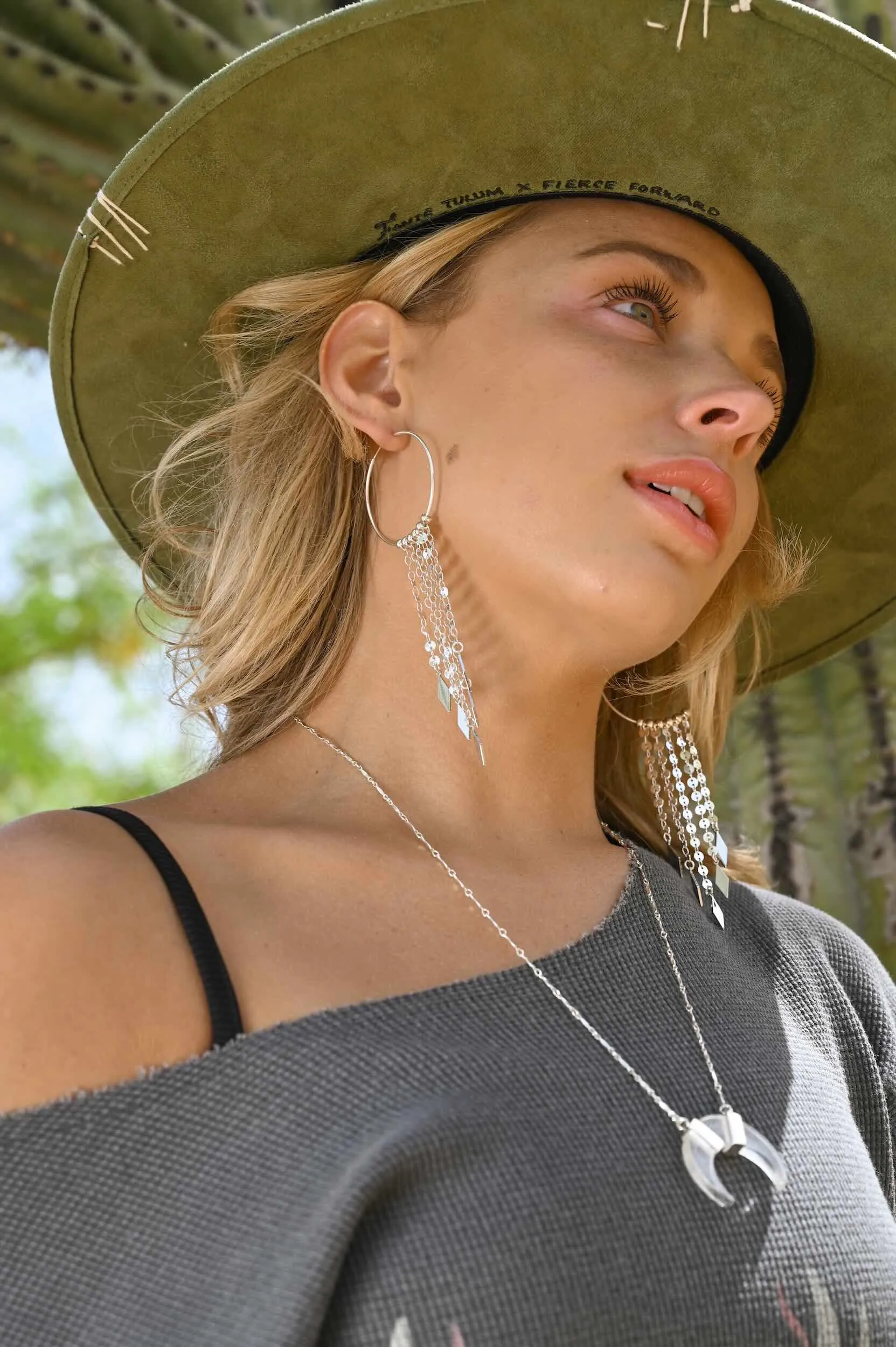 Star Shine Silver Coin Hoops & Quartz Necklace Set
