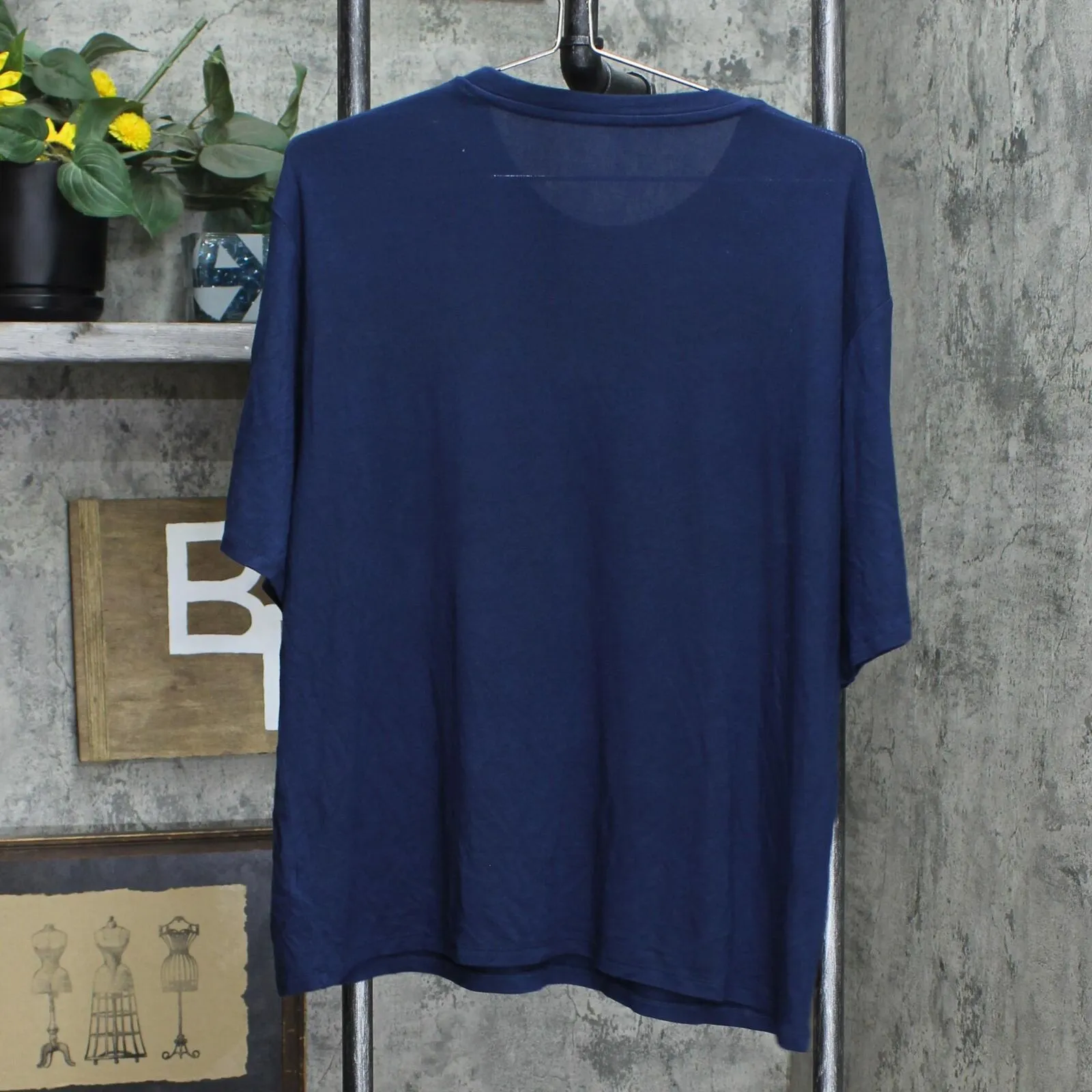 Stars Above Womens Knit Stretch Pajama Knit Shirt Top with Pocket Navy Blue XL