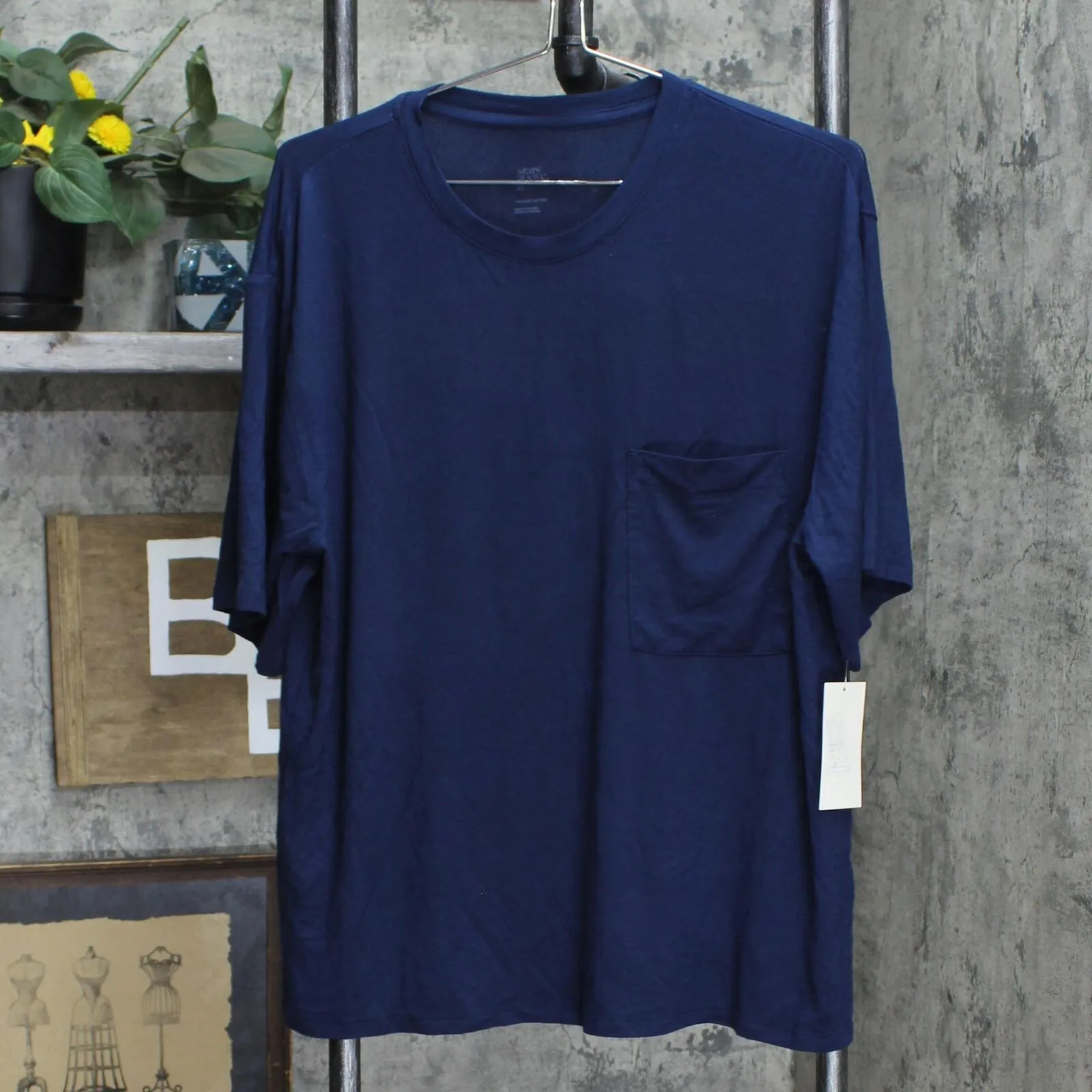 Stars Above Womens Knit Stretch Pajama Knit Shirt Top with Pocket Navy Blue XL