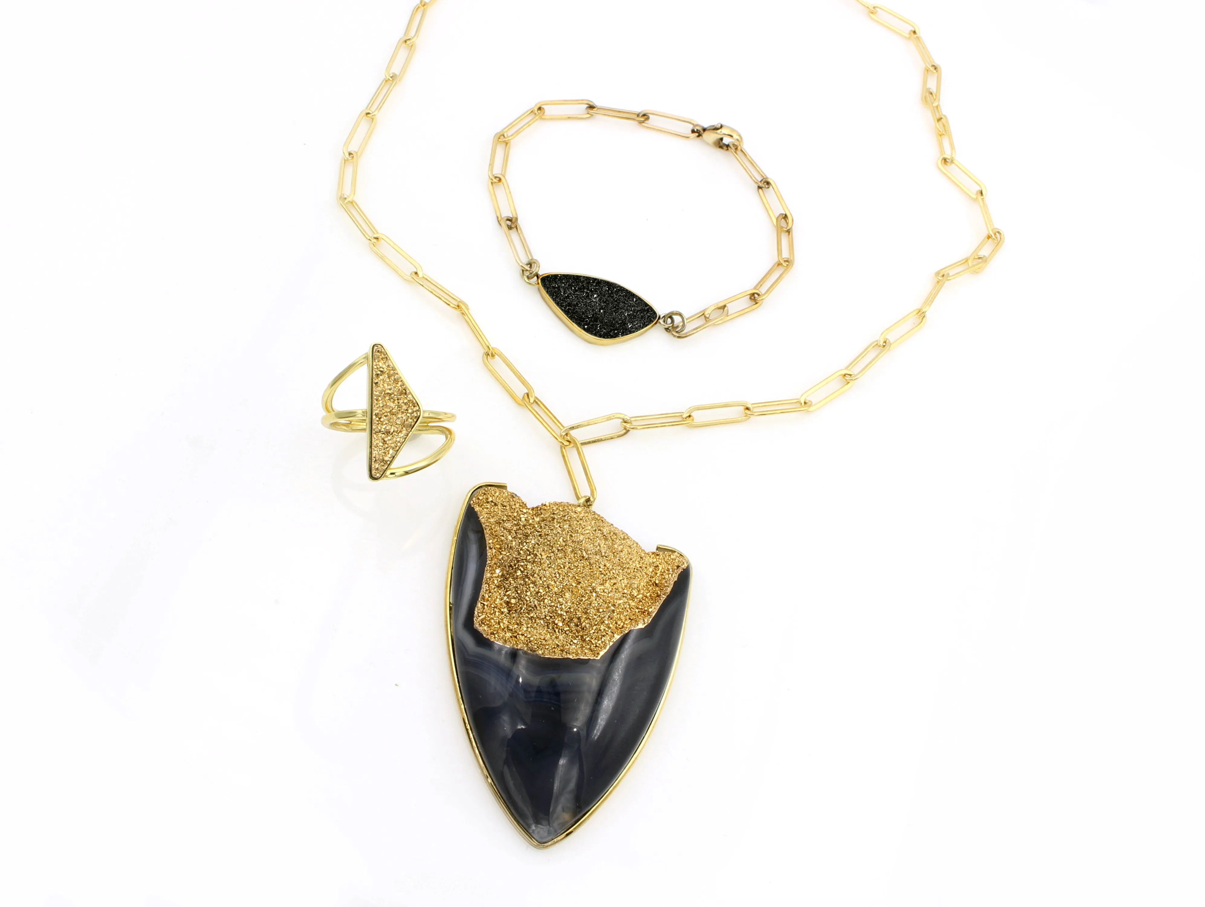 Statement 18K Gold Black Quartz Druzy Necklace