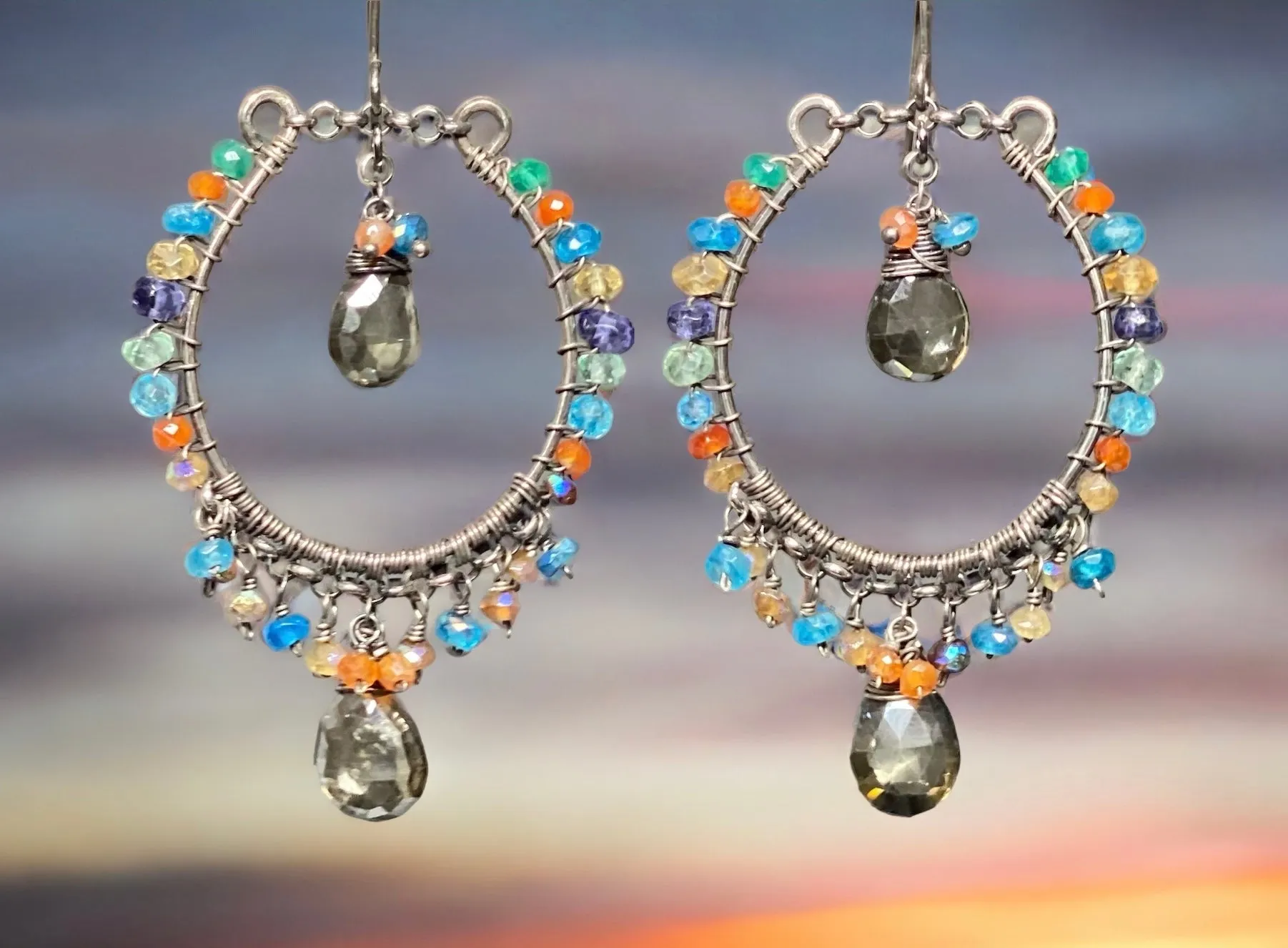 Statement Multi Gemstone Hoop Earrings