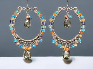 Statement Multi Gemstone Hoop Earrings
