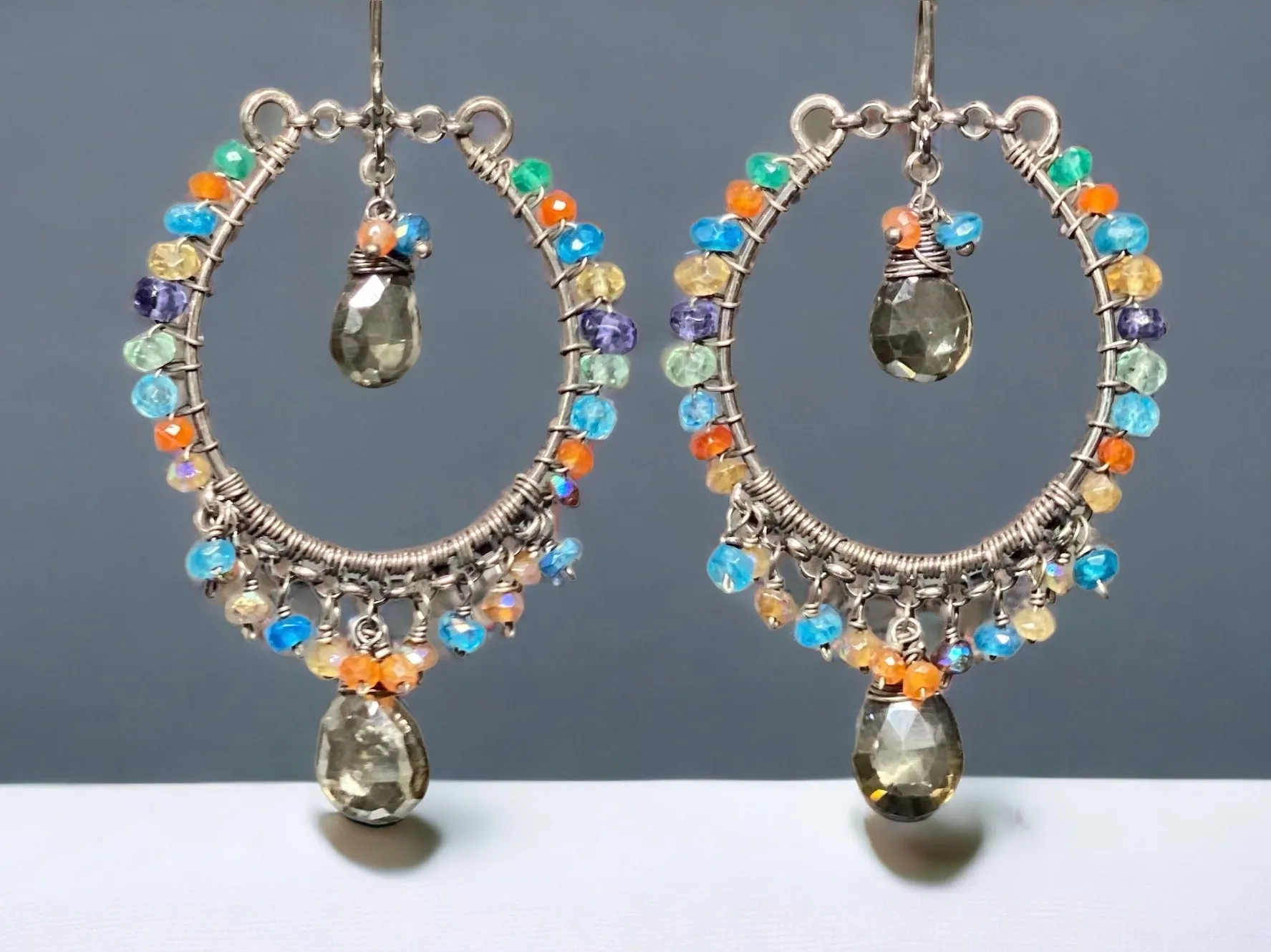 Statement Multi Gemstone Hoop Earrings