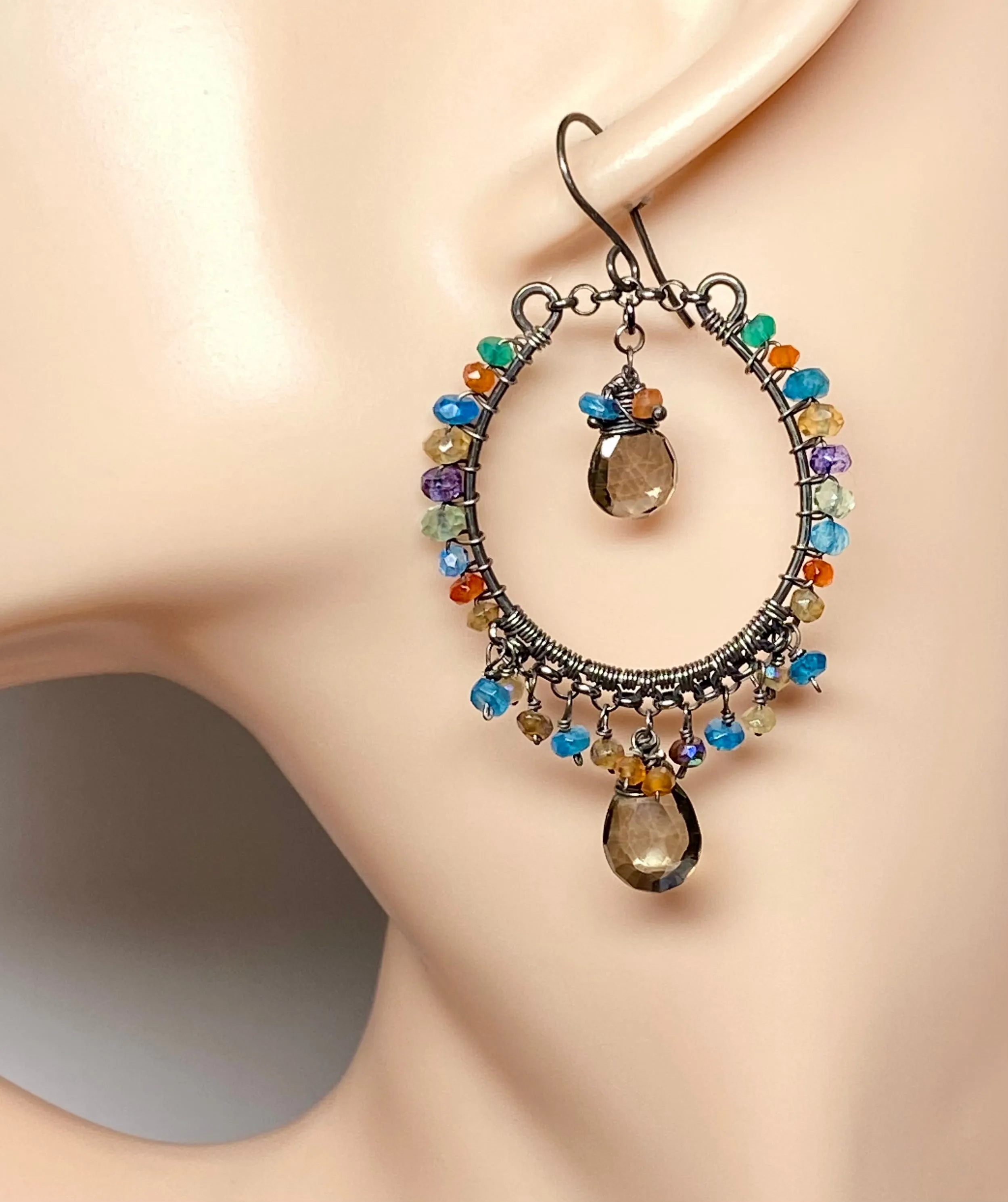 Statement Multi Gemstone Hoop Earrings
