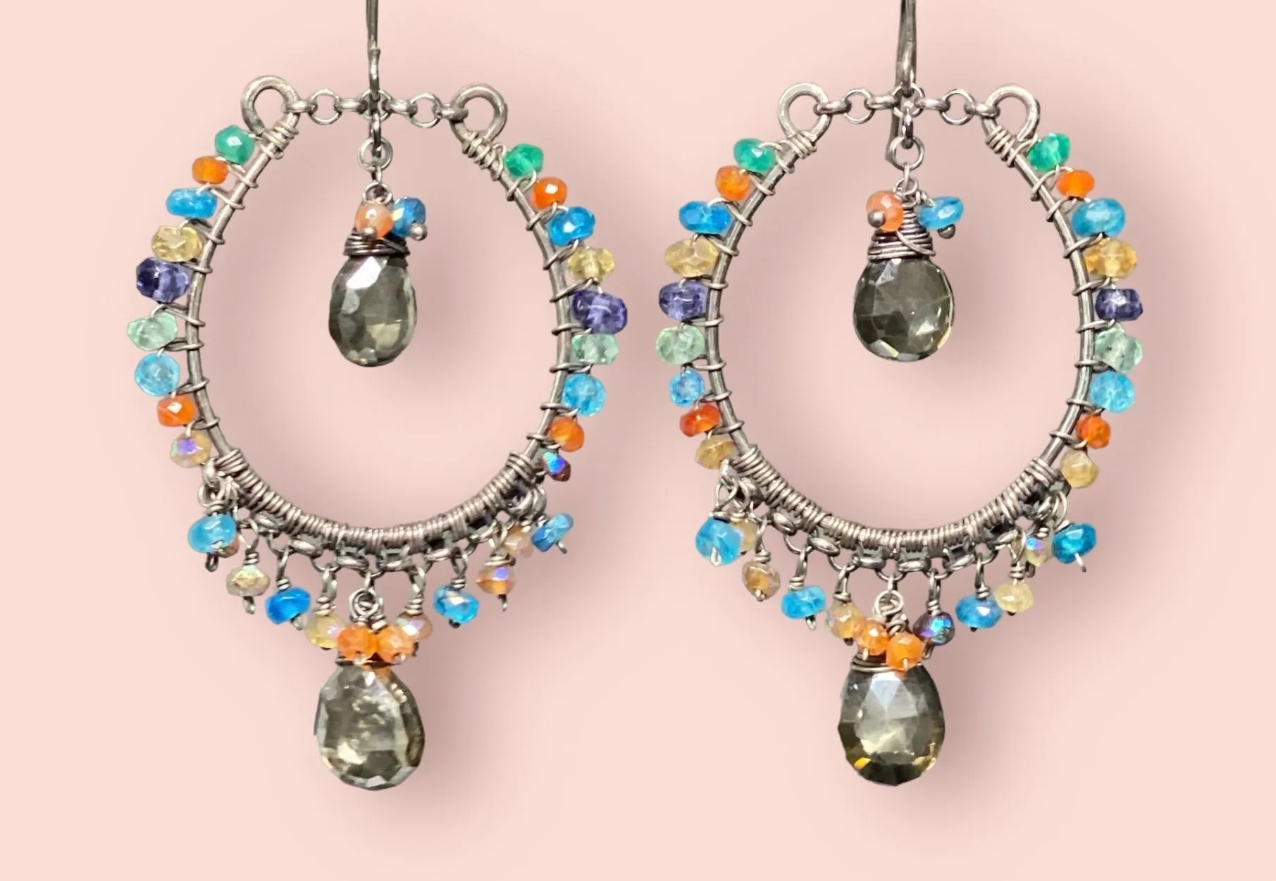 Statement Multi Gemstone Hoop Earrings