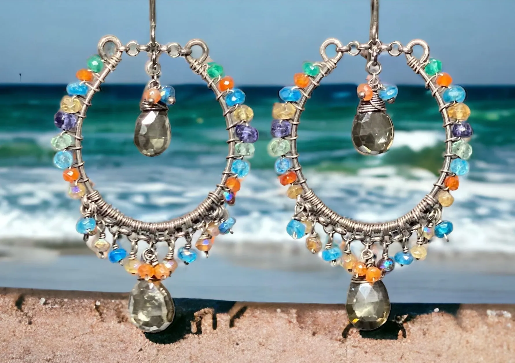 Statement Multi Gemstone Hoop Earrings