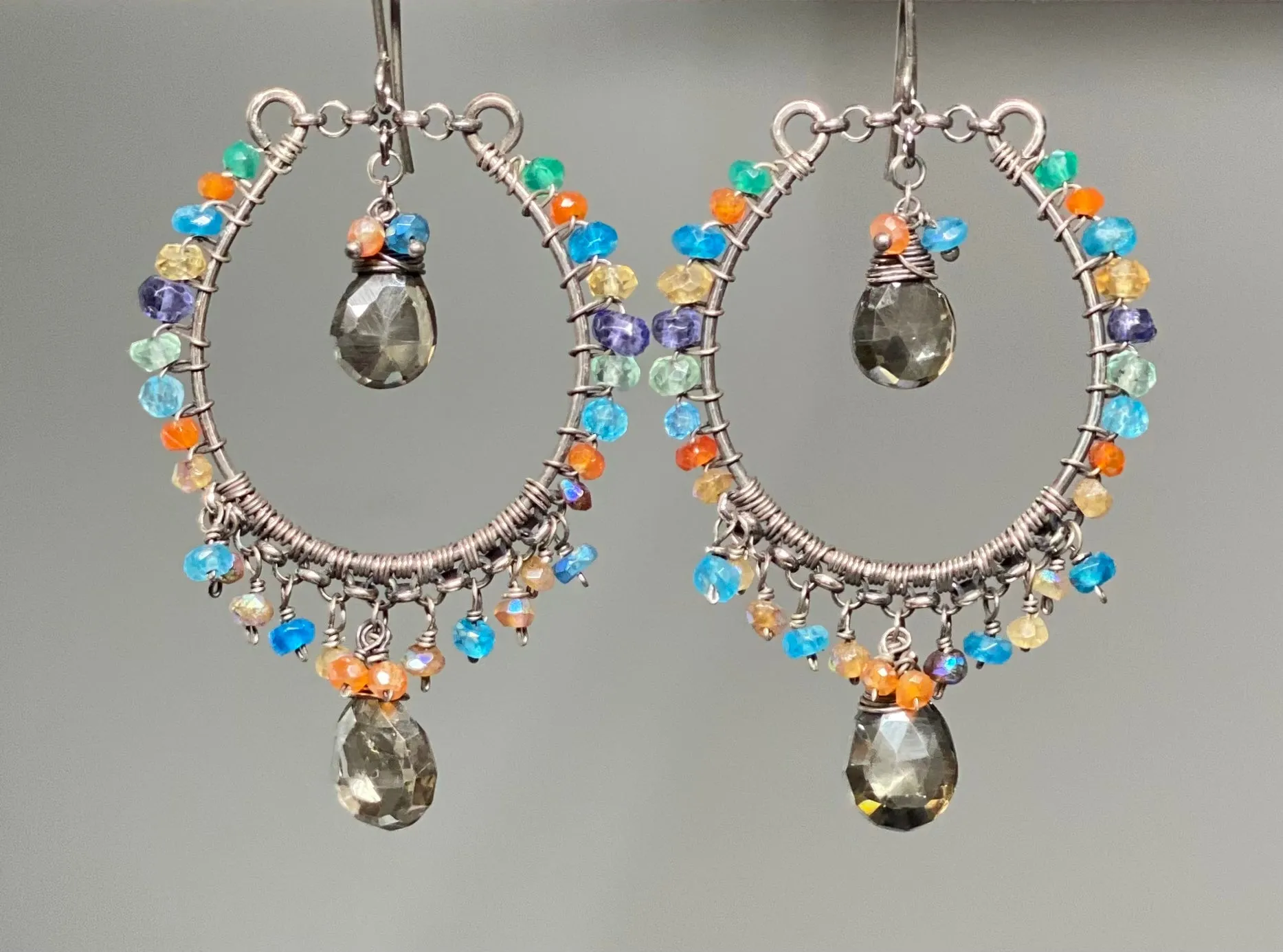 Statement Multi Gemstone Hoop Earrings