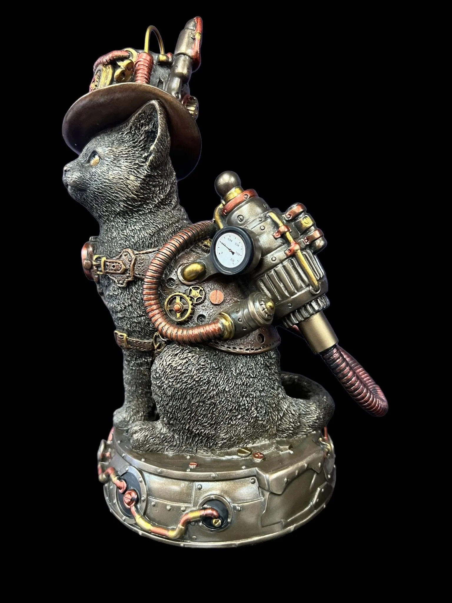 Steampunk Mechanical Sitting Cat Tinkerer Statue by Veronese Design