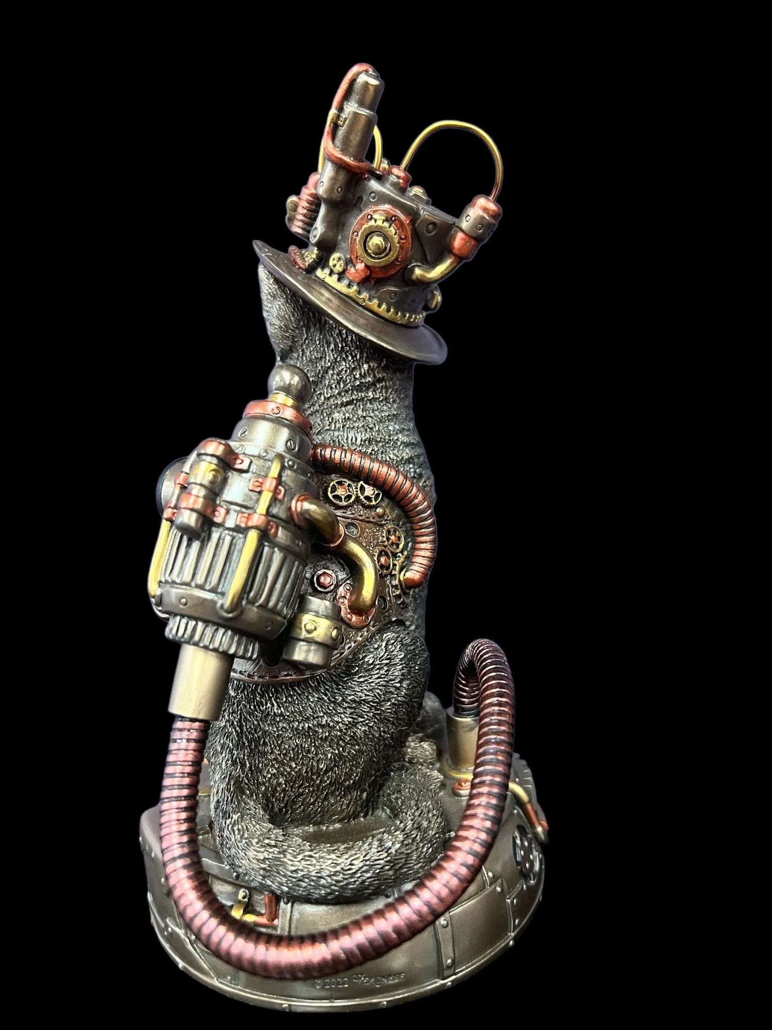 Steampunk Mechanical Sitting Cat Tinkerer Statue by Veronese Design