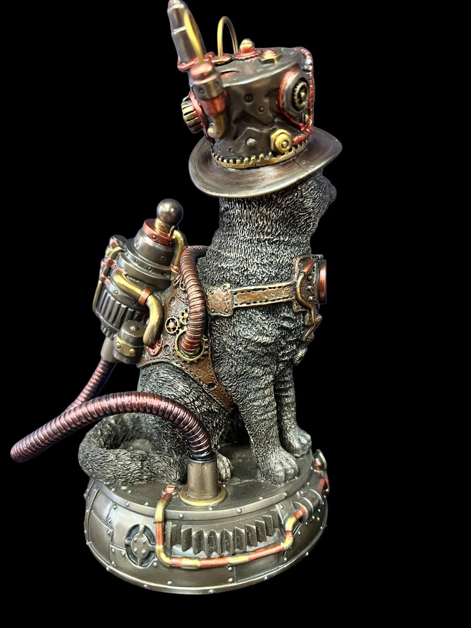 Steampunk Mechanical Sitting Cat Tinkerer Statue by Veronese Design