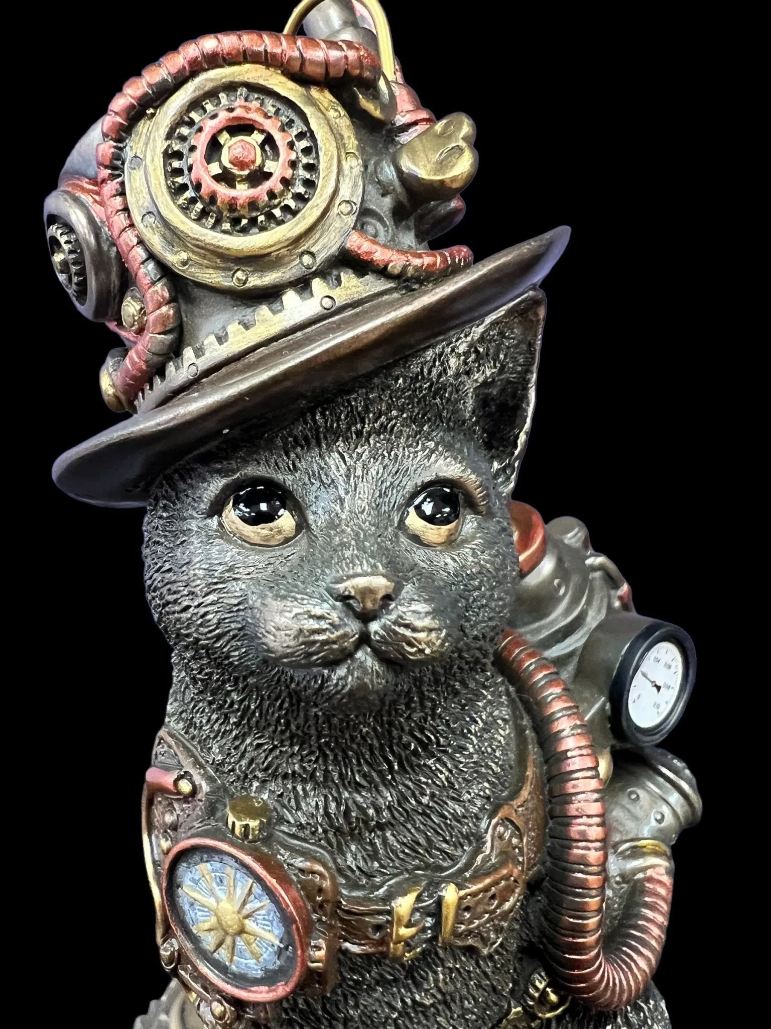 Steampunk Mechanical Sitting Cat Tinkerer Statue by Veronese Design