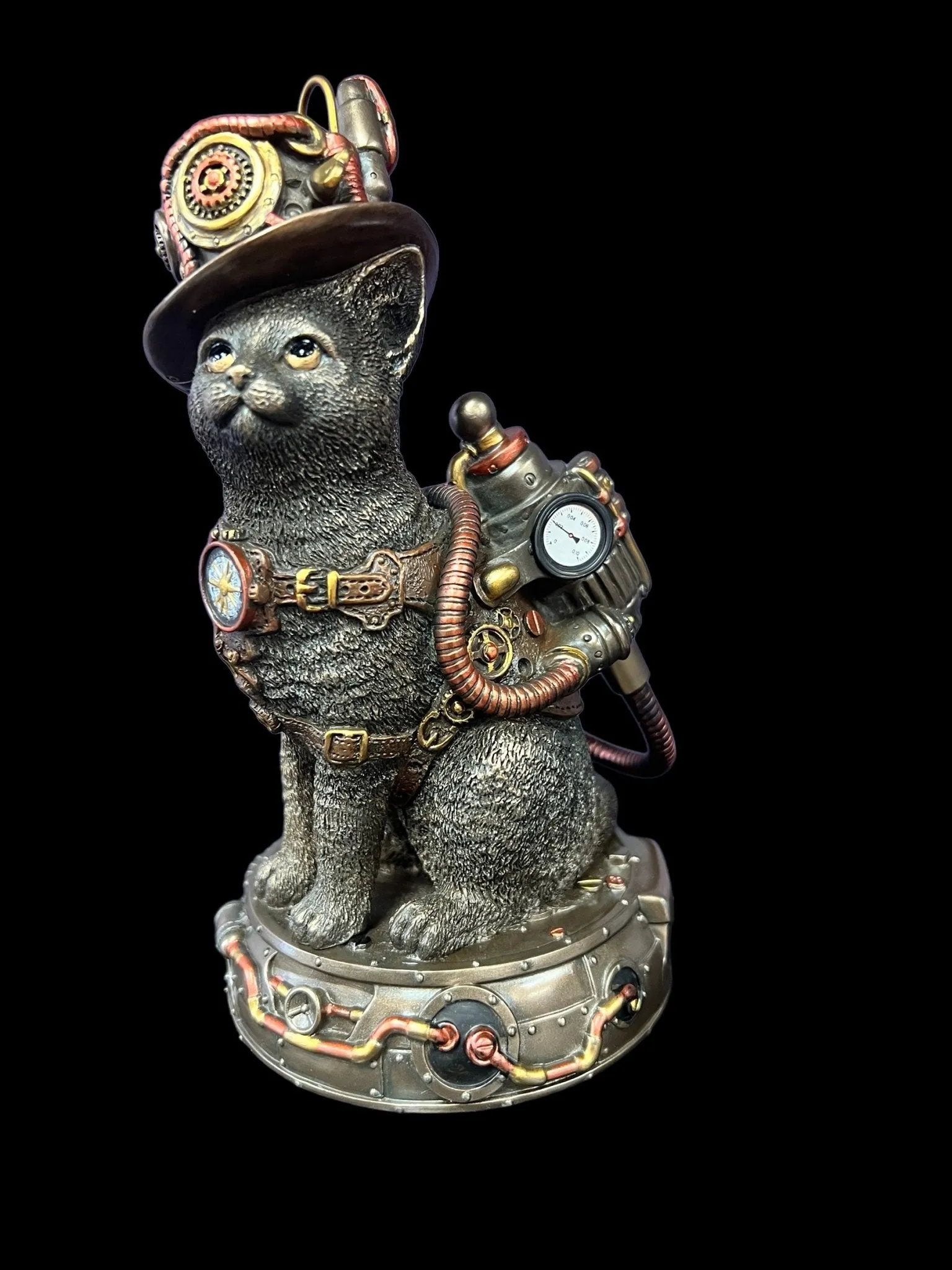 Steampunk Mechanical Sitting Cat Tinkerer Statue by Veronese Design