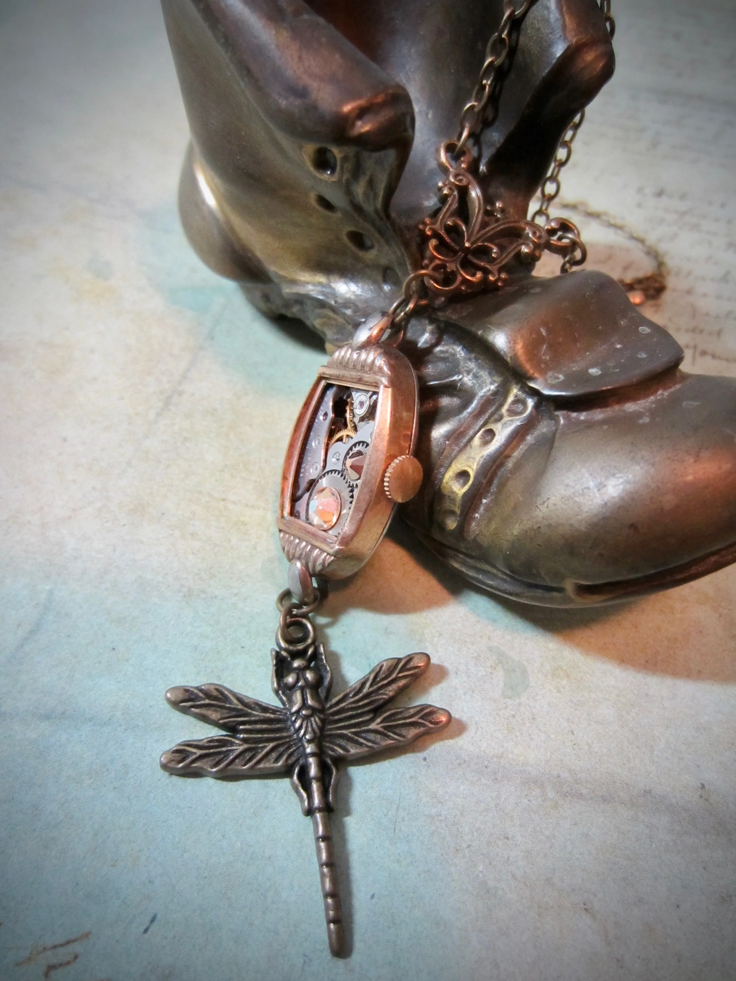 Steampunk Pendant -  Dragonfly  - Steampunk Pendant made with real vintage pocket watch parts