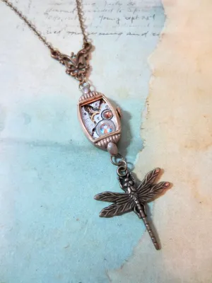 Steampunk Pendant -  Dragonfly  - Steampunk Pendant made with real vintage pocket watch parts