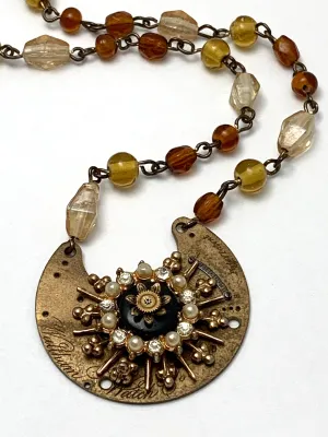 Steampunk Pendant - Precious Time - Steampunk Necklace- Repurposed art - Pearls and crystals. Pocket watch plate gift for her