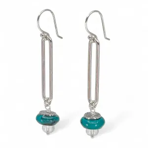 Sterling Oval Hoops with Turquoise and Clear Quartz