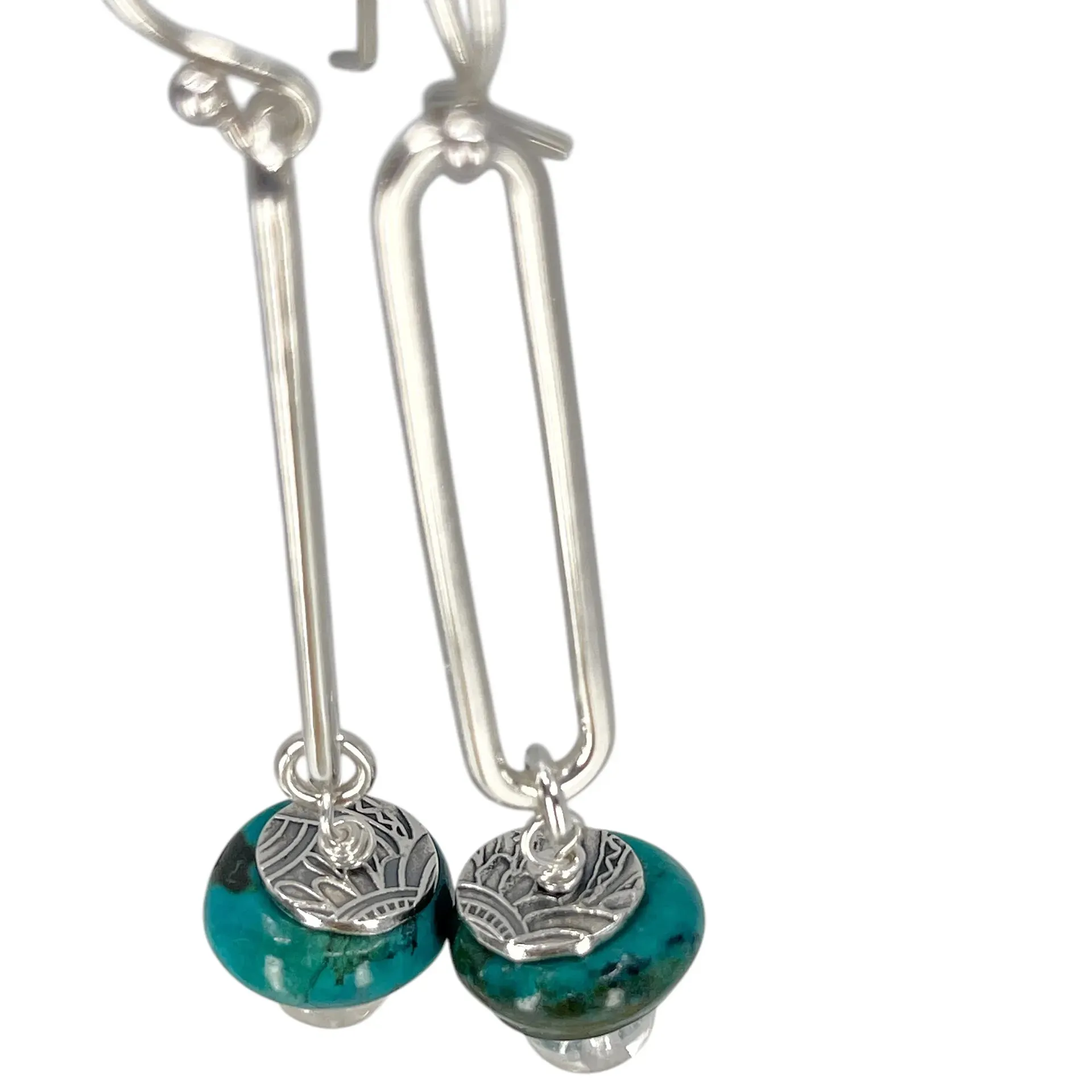 Sterling Oval Hoops with Turquoise and Clear Quartz