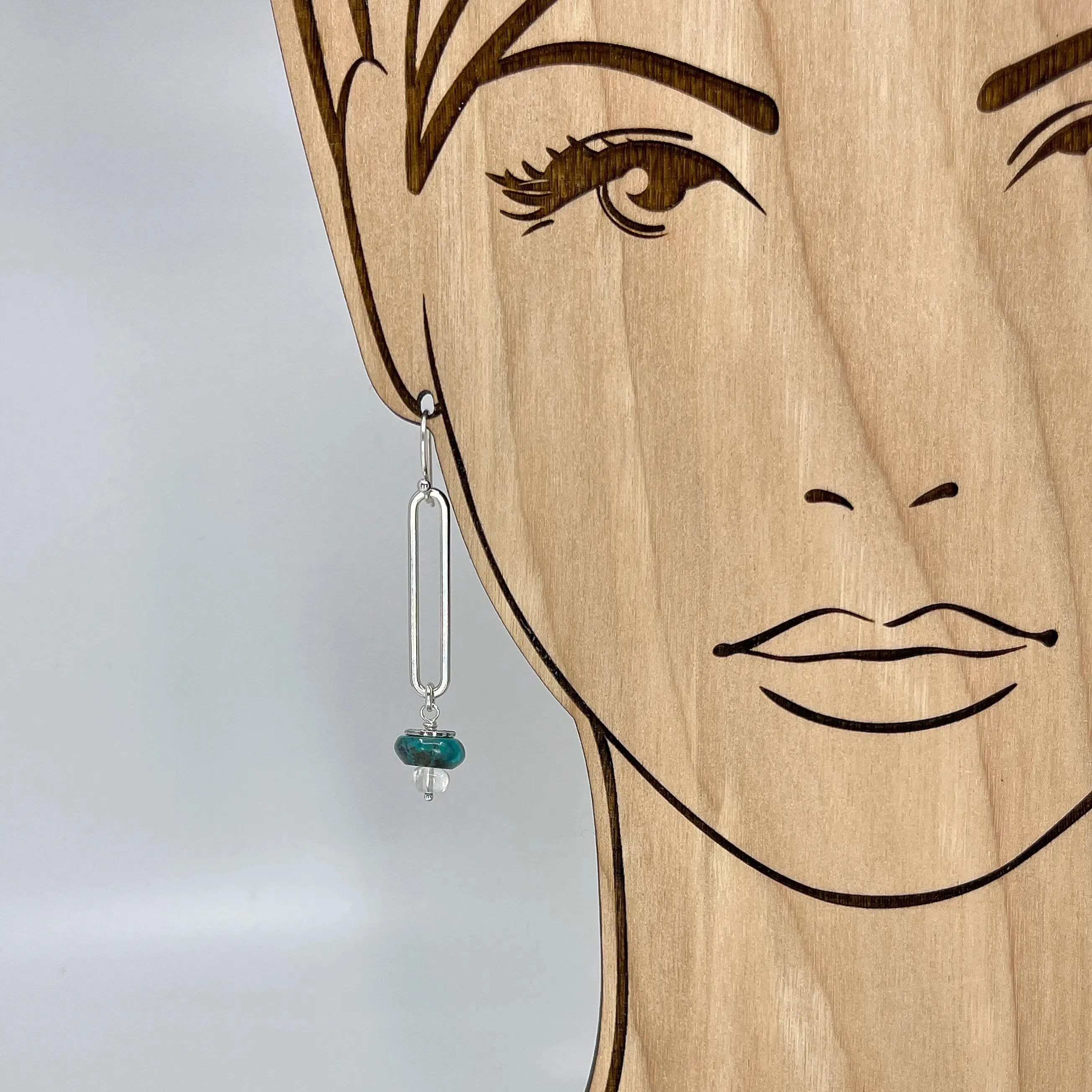 Sterling Oval Hoops with Turquoise and Clear Quartz