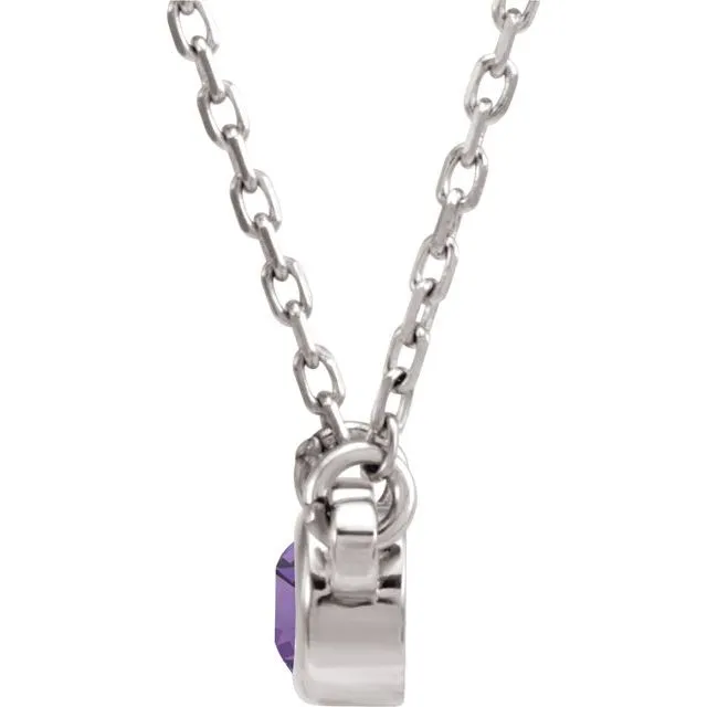 Sterling Silver 3 mm Round Amethyst Bezel-Set Solitaire 16" Necklace