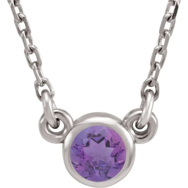 Sterling Silver 3 mm Round Amethyst Bezel-Set Solitaire 16" Necklace