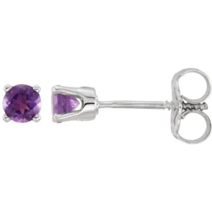 Sterling Silver 3 mm Round Imitation Amethyst Youth Birthstone Earrings