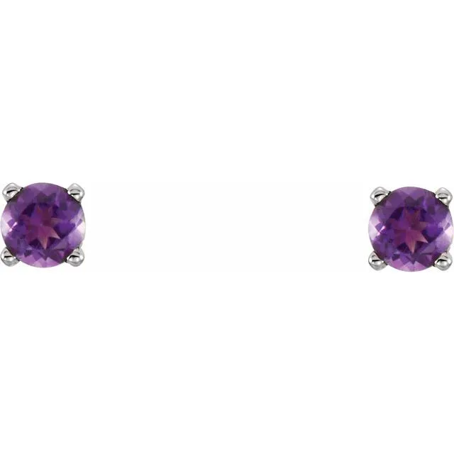 Sterling Silver 3 mm Round Imitation Amethyst Youth Birthstone Earrings