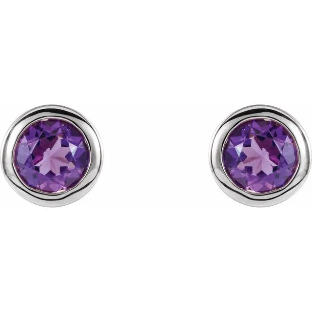Sterling Silver 4 mm Round Imitation Amethyst Birthstone Earrings