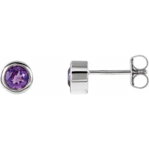 Sterling Silver 4 mm Round Imitation Amethyst Birthstone Earrings