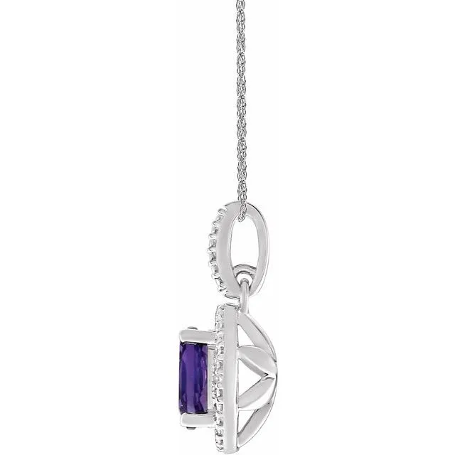 Sterling Silver Amethyst & .01 CTW Diamond 18" Necklace